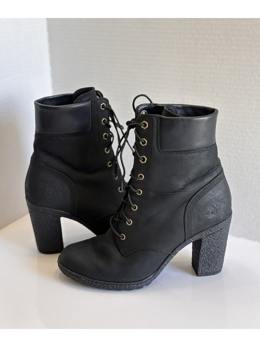 Timberland Earthkeepers Glancy Boots Women's Size 8 Black Nubuck Lace Up Heeled